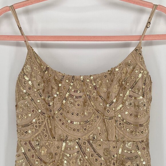 Here Comes The Sun Gold Sequin Mini Dress Boho Babydoll Fairycore Party Glam USA - Picture 5 of 16